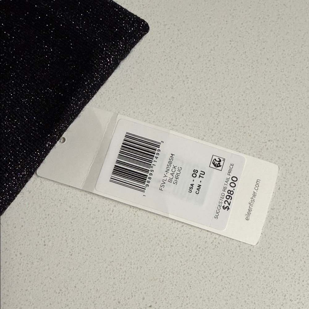 Eileen Fisher Black Shimmer Metallic Merino Wool Blend Wrap - Picture 8 of 8